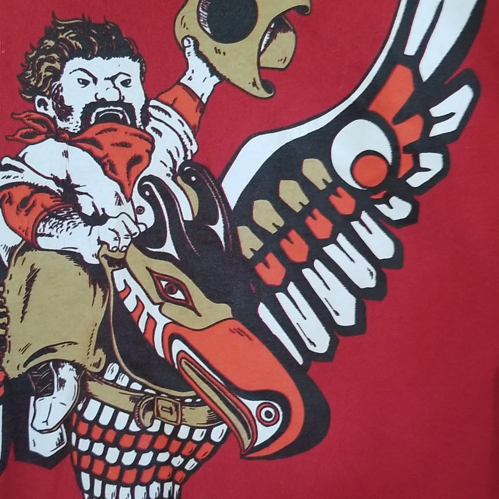 Turkish cotton Continental cowboy riding a tribal bird graphic Tee Ed & Flo M - Picture 2 of 9